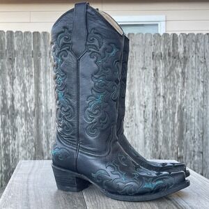 Circle G Corral Embroidered Cowgirl Boots Women 7.5 M Black Leather Western Snip